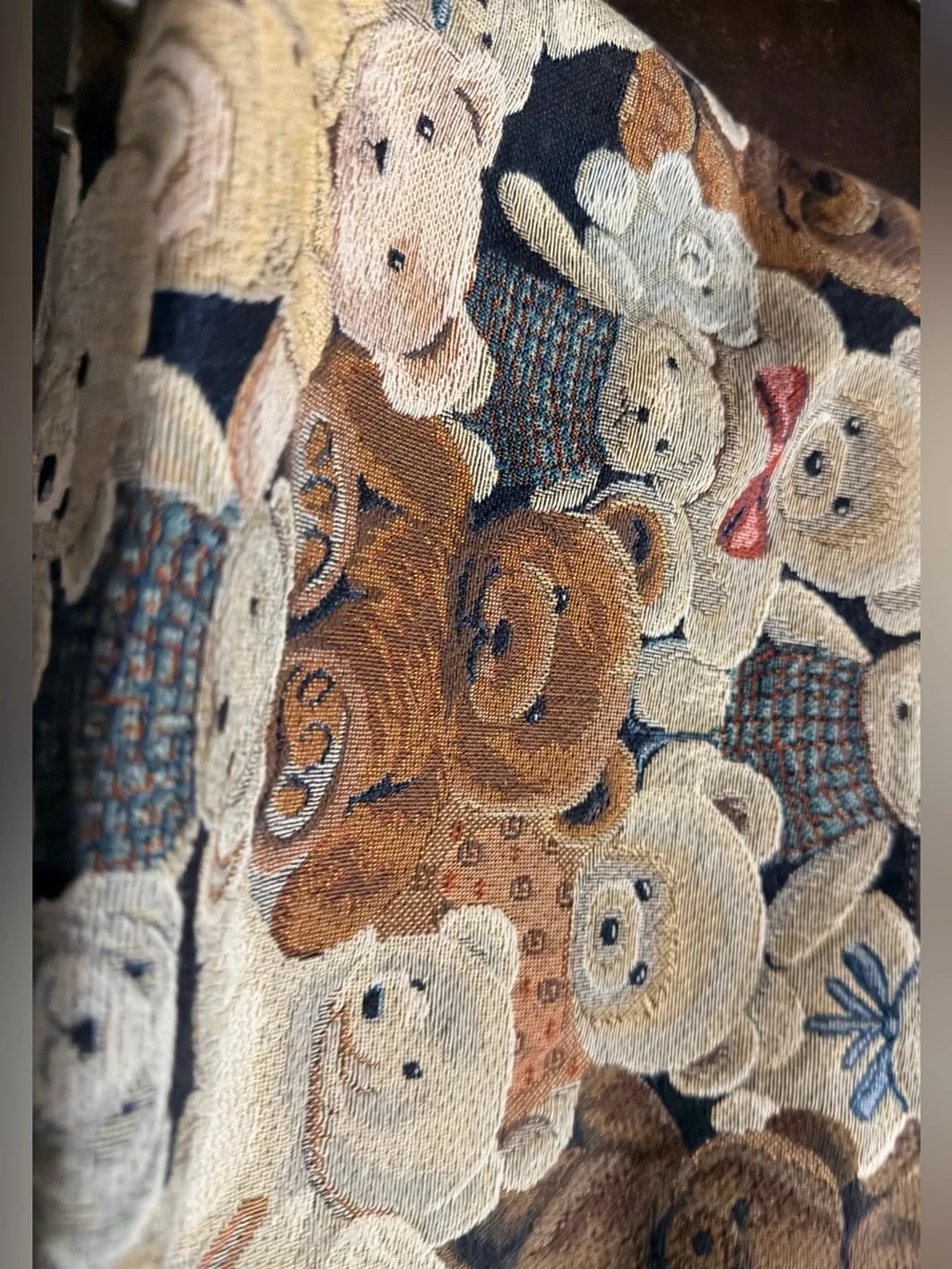Teddy Bear Tapestry Shoulder Bag in Brown